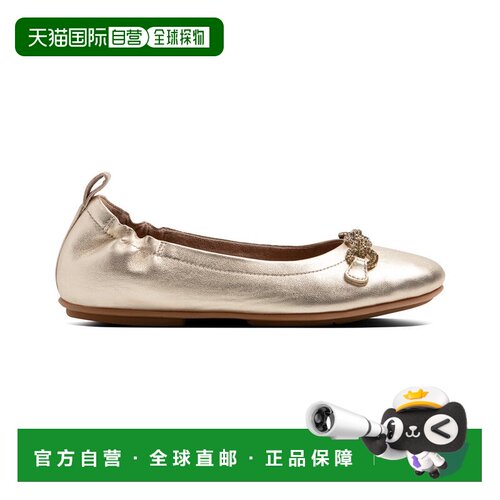 自营FitFlop快板金属皮革扁平-铂金 美国奥莱直发女鞋一脚蹬