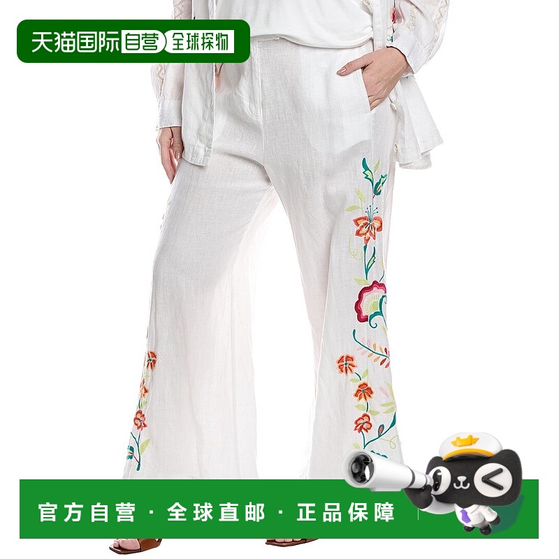 自营 Johnny Was Plus Averi 亚麻阔腿裤 - 白色 美国奥莱直发