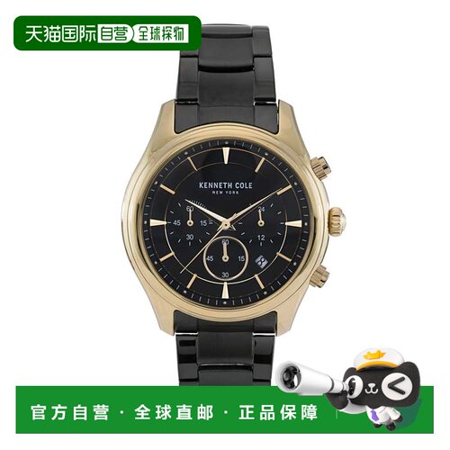 自营Kenneth Cole男士45.5mm石英手表KC50946004-黑色 美国奥莱直