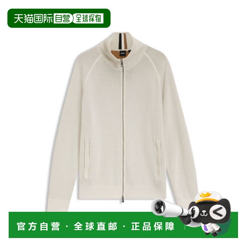 自营boss新羊毛开衫，正面拉链-白色 美国奥莱直发