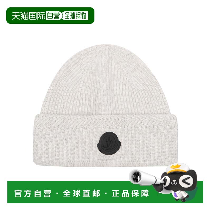 自营moncler罗纹针织羊毛羊绒徽标无饰板-白色 美国奥莱直发