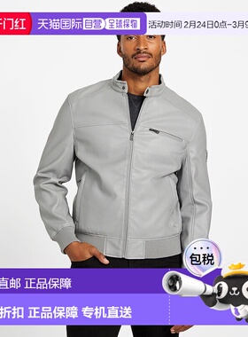 自营guessFaris Faux-Leather Biker Jacket - mid grey 美国奥莱