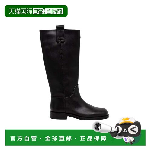 自营patrizia pepe天然皮革中牛靴，带侧拉链和方头-黑色 美国奥