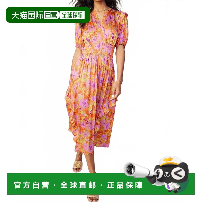 自营current air印花褶边细节Midi连衣裙多色 美国奥莱直发