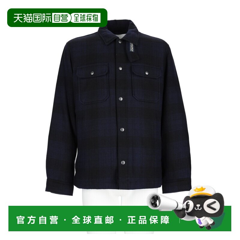 自营woolrich蓝色深格子羊毛混纺衬衫夹克-黑色 美国奥莱直发