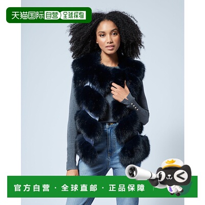 自营adrienne landauFaux Fur & Faux Leather Vest - navy fur