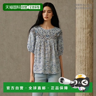 自营Johnny Was 女式衬衫蓝色花卉 Tatiana Top Peasant 女士 -