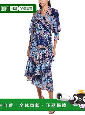 自营tyler boe Jules Silk Wrap Dress - blue 美国奥莱直发