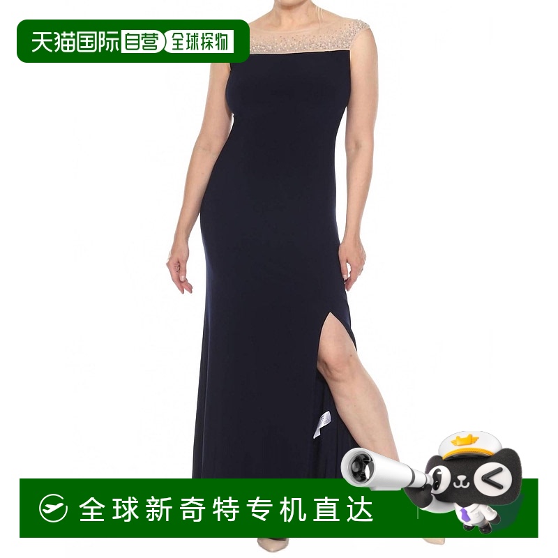 自营 joseph ribkoff午夜蓝装饰网眼Yoke晚礼服-午夜蓝 【美国奥