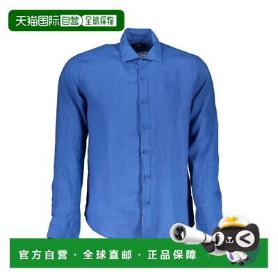 自营La Martina Linen Men Men's Shirt - blue 美国奥莱直发