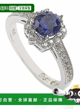 自营 Suzy Levian 925 纯银蓝宝石和钻石口音中心石戒指 - 蓝色