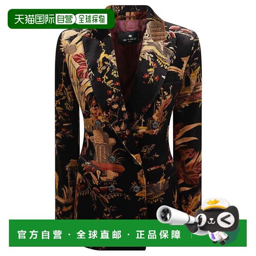 自营etro复杂印花天鹅绒双排扣夹克-黑色 美国奥莱直发休闲风