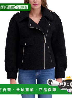 自营Kensie Boucle Wool Moto Jacket - Black 奥莱直发美国外套