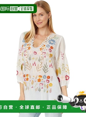 自营 Johnny Was 女式新款 Mikah Tunic 白色长袖刺绣衬衫 - 多色