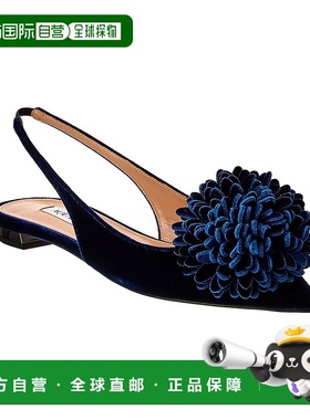 自营 Aquazzura Couturier 天鹅绒露跟平底鞋 - 蓝色 美国奥莱直