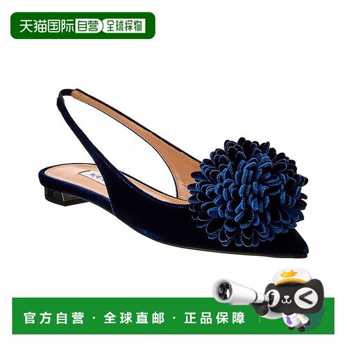 自营 Aquazzura Couturier 天鹅绒露跟平底鞋 - 蓝色 美国奥莱直