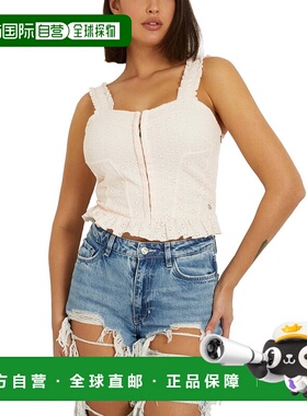 自营 Guess Sangallo Carmen小眼睛上衣女式粉红色荷叶边镶边甜心