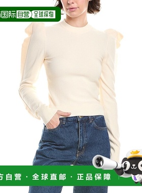 自营 Max Mara Genero褶边蓬松袖毛衣-白色针织衫 美国直发奥莱