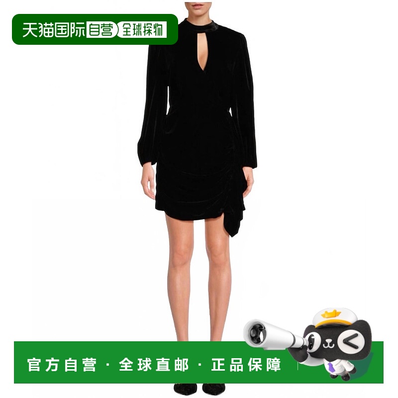 自营rhodeZadie Cut Out Ruffle Velvet Dress In Black 美国奥莱