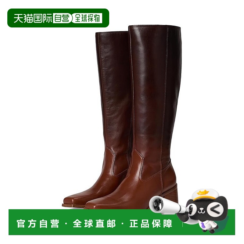 自营Vince Camuto Sangeti靴子巧克力色皮革侧拉链块鞋跟ZOGG313-