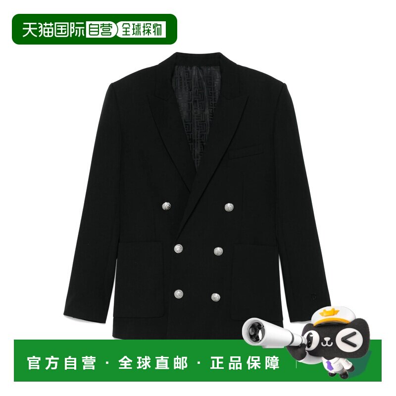 自营balmain黑色合身套装双排扣羊毛西装外套-黑色 美国奥莱直发
