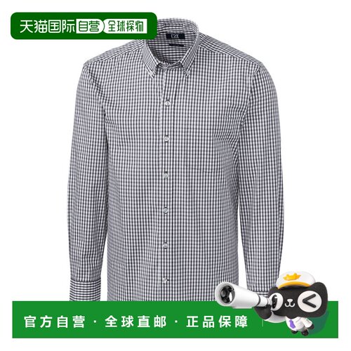 自营Cutter & Buck Easy Care弹力方格布式男士长袖正装衬衫-木炭