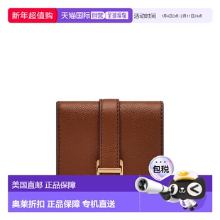 自营Fossil女士Emery皮革小号按扣双折包时尚 美国奥莱直发化石