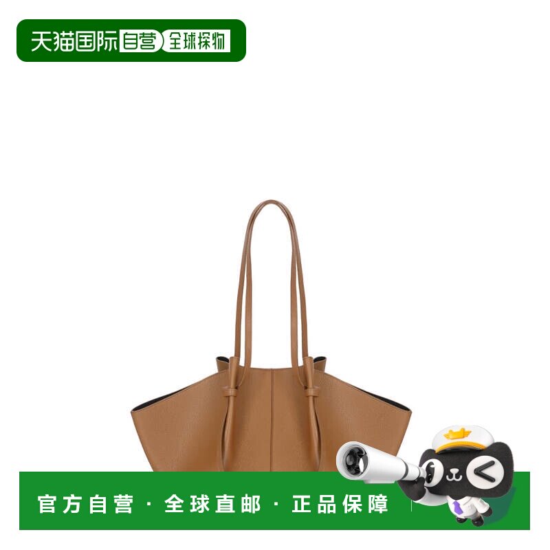 自营yuzefi带翅膀的卵石纹皮革手提包，搭配金色棕色徽标 美国奥图片