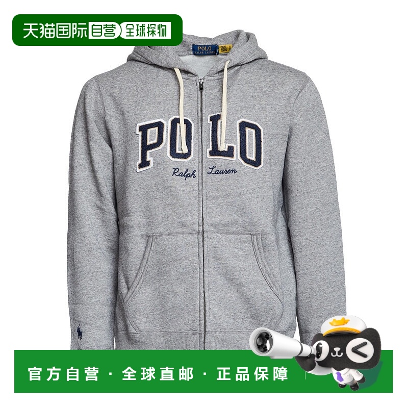 自营polo ralph lauren带徽标铰链的连帽衫-灰色 美国奥莱直发