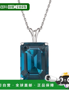 自营925 纯银 Ross-Simons 伦敦蓝色托帕石吊坠项链 - 18 英寸 美
