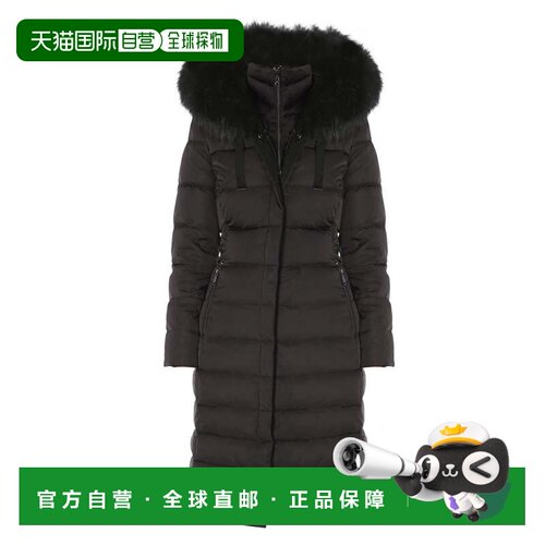 自营T Tahari 女式黑色 Nelly 长款羽绒服连帽人造毛皮饰边 - 黑