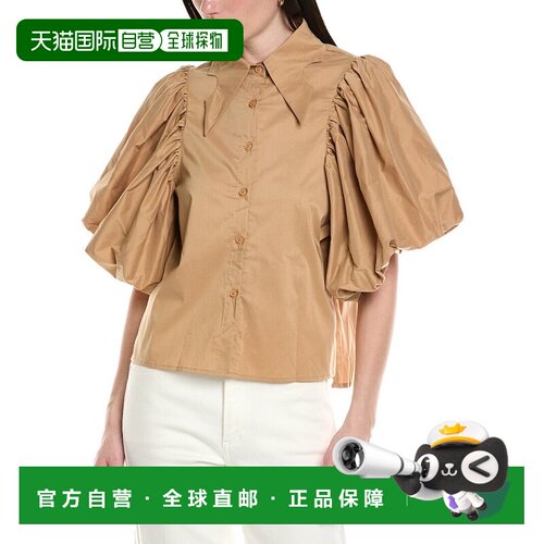 自营Avantlook Lantern Sleeve Button Front Top - brown 美国奥