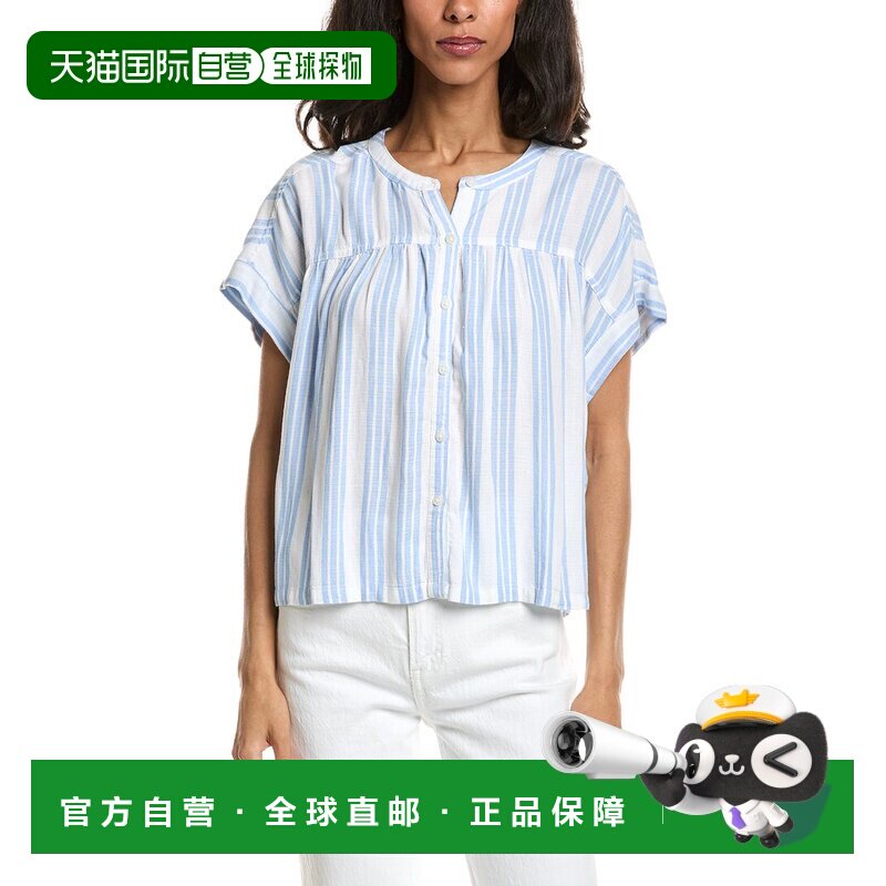 自营splendid华丽的亚麻混纺上衣-蓝色 美国奥莱直发图片