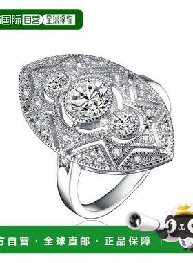 自营 GENEVIVE 纯银透明圆形立方氧化锆花丝戒指 - 银白色 美国奥