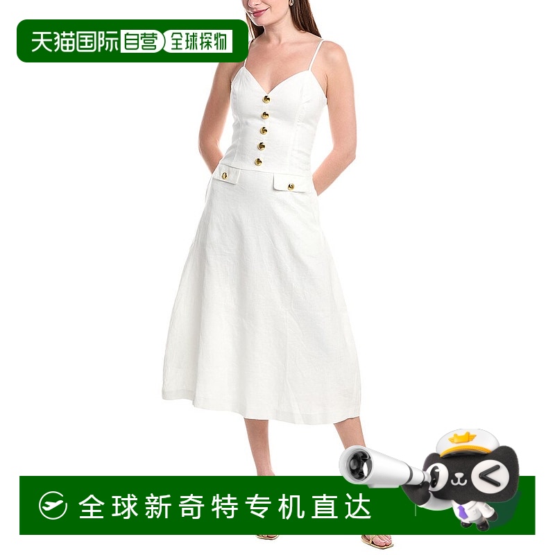 自营 endless rose无尽玫瑰亚麻迷笛连衣裙-白色 美国奥莱直发