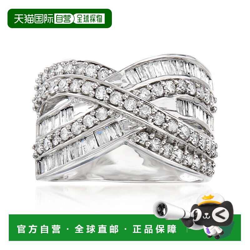 自营 925 纯银 Ross-Simons 长方形和圆形钻石公路戒指 - 白色 美