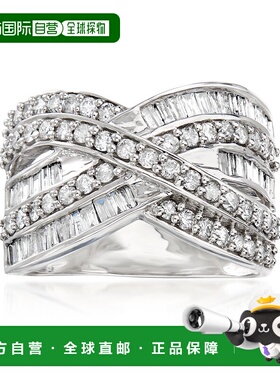 自营 925 纯银 Ross-Simons 长方形和圆形钻石公路戒指 - 白色 美