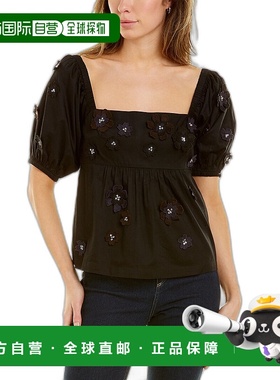 自营 St. Roche 绒球上衣 - 黑色 美国奥莱直发短袖泡泡袖