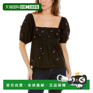 自营 St. Roche 绒球上衣 - 黑色 美国奥莱直发短袖泡泡袖