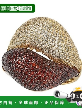 自营 Suzy Levian 镀金红色和白色方晶锆石微密钉戒指 - 黄色 美