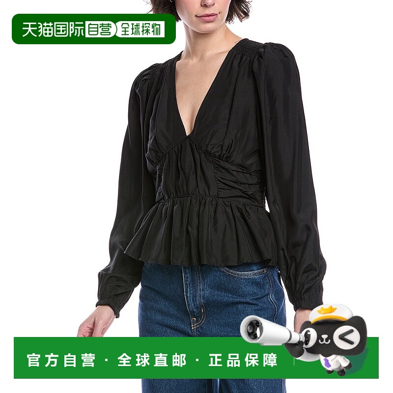 自营 sea new york纽约Fabiola丝绸上衣-黑色 美国奥莱直发长袖