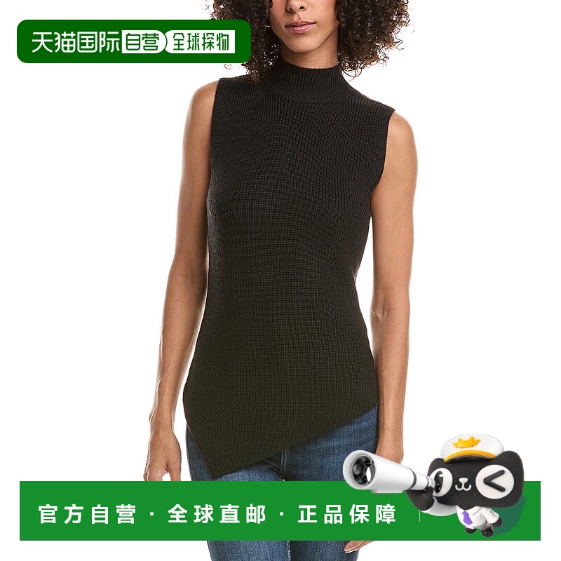 自营rag & bone碎布和骨头Gretchen不对称羊毛混纺毛衣-黑色 美国