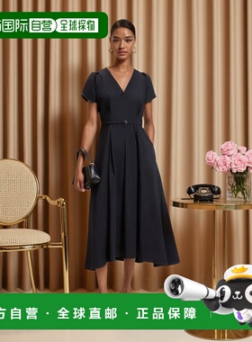 自营 boss深蓝色带扣连衣裙 美国奥莱直发