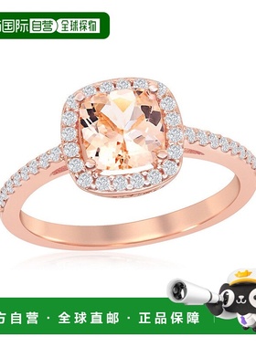 自营 simona 925 纯银方形摩根石 CZ 配白色 CZ 边框戒指 镀玫瑰