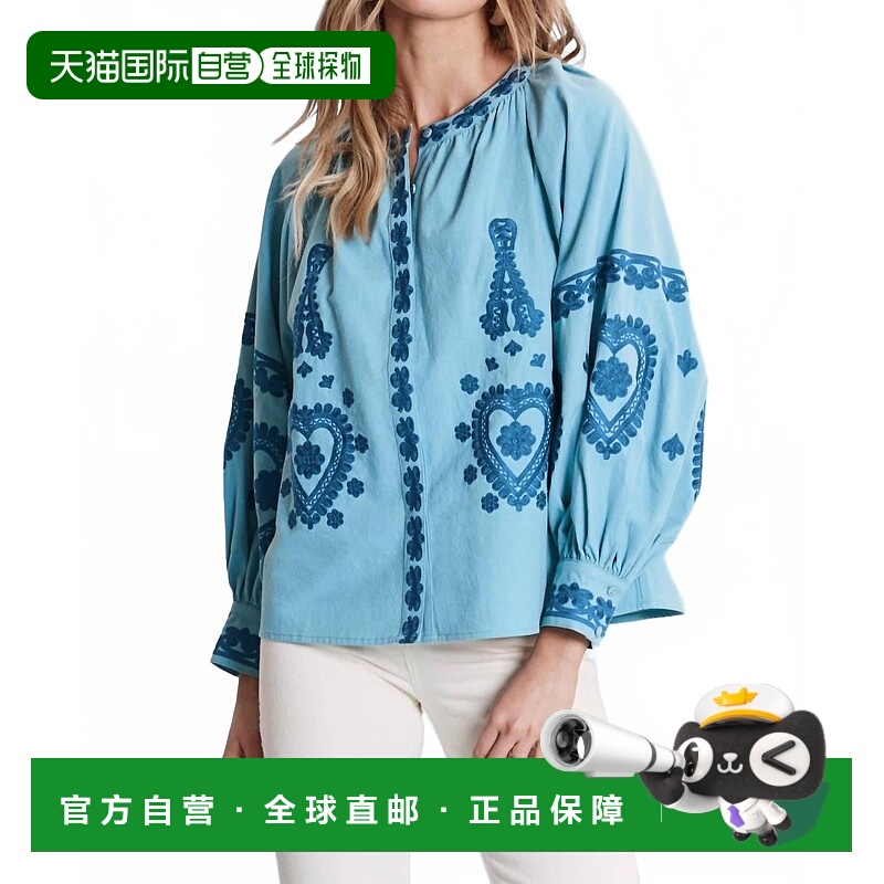 自营 tyler boeLauren蓝色气球袖刺绣上衣 美国奥莱直发