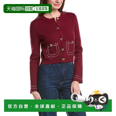 自营English Factory Stitch Detail Puff Sleeve Cardigan - red