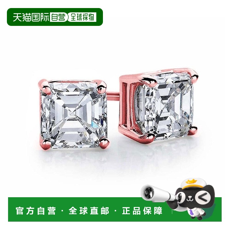 自营 Suzy Levian 镀玫瑰纯银 Asscher-Cut 方晶锆石 6 毫米 2.50