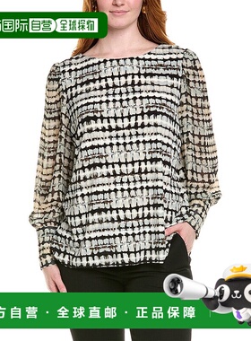 自营 Anne Klein Plus上衣-黑色 泡泡袖美国直发奥莱通勤