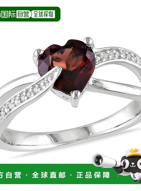 自营 mimi & max925 纯银石榴石和钻石心形交叉戒指 - 红色 美国