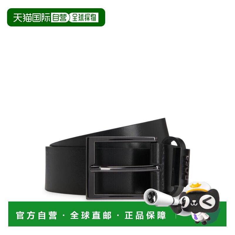 自营boss带标志固定器的意大利皮带-黑色 美国奥莱直发